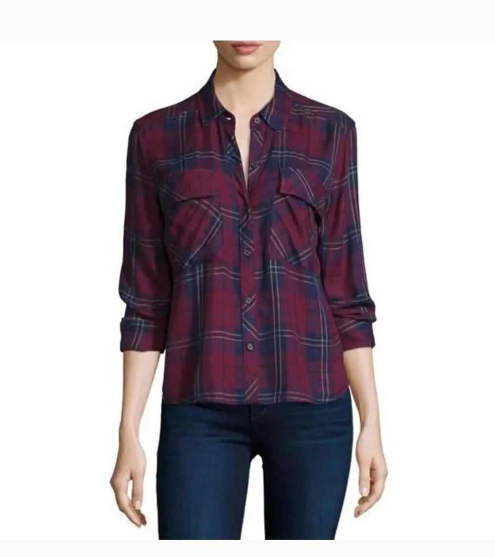 Rails Dylan Plaid Long-Sleeve Shirt S Oxblood Red Navy Blue Western Button Up